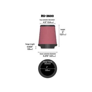 K&N  RU-3600 Универсален спортен въздушен филтър.