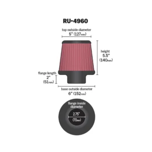 K&N  RU-4960 Универсален спортен въздушен филтър.